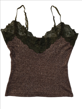 Urban Behavior Olive Lace Trim Metallic Brown Cami